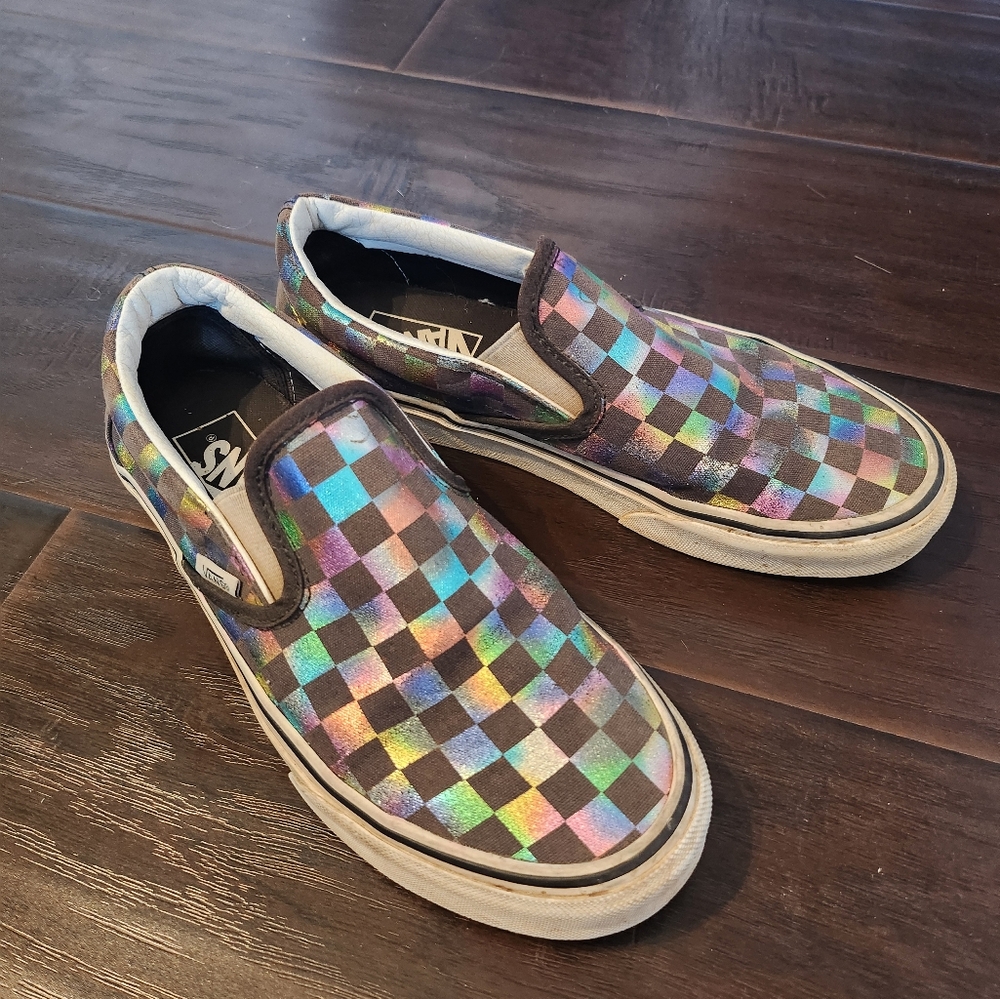 Vans classic, multi color, holographic, slip on, size 8